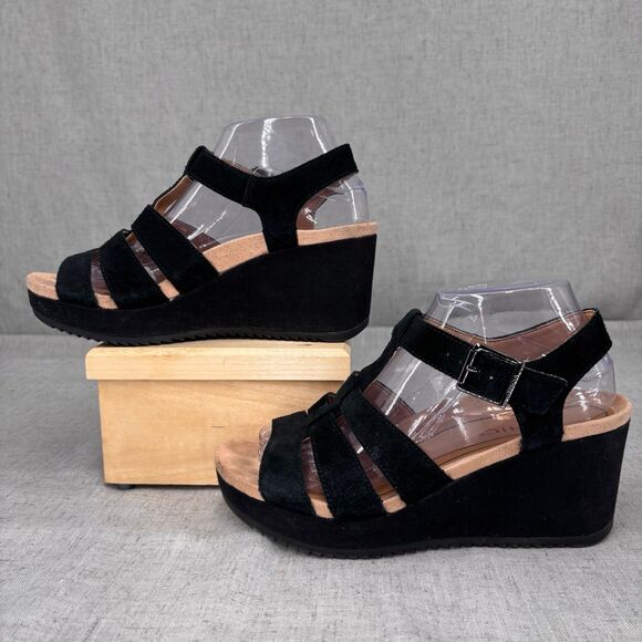 Vionic Tawny Wedge Heels Black Suede Strappy Sandals Platform Women's Size 8 - Picture 3 of 11